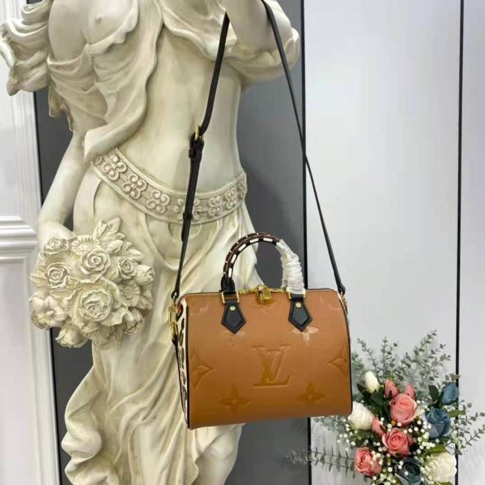 Louis Vuitton LV Women Speedy Bandoulière 25 Handbag Caramel Embossed Supple Grained Cowhide