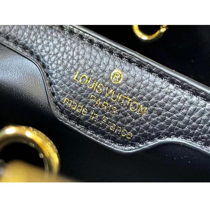 Louis Vuitton LV Women Capucines MM Handbag Black Gray Taurillon Leather