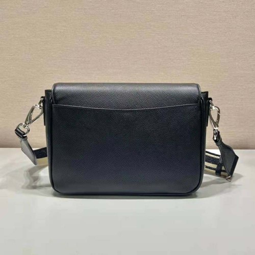 Prada Women Saffiano Leather Shoulder Bag with Sleek-Black