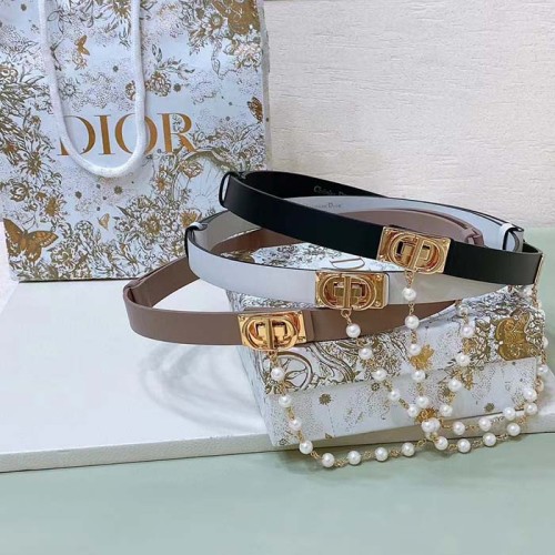 Dior Women CD Dior Caro Belt Black Smooth Calfskin White Glass Pearls 20 MM Width