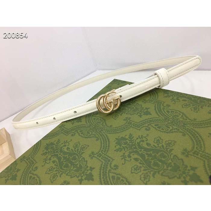 Gucci Unisex GG Thin Patent Double G Belt White Leather 1.3 CM Width