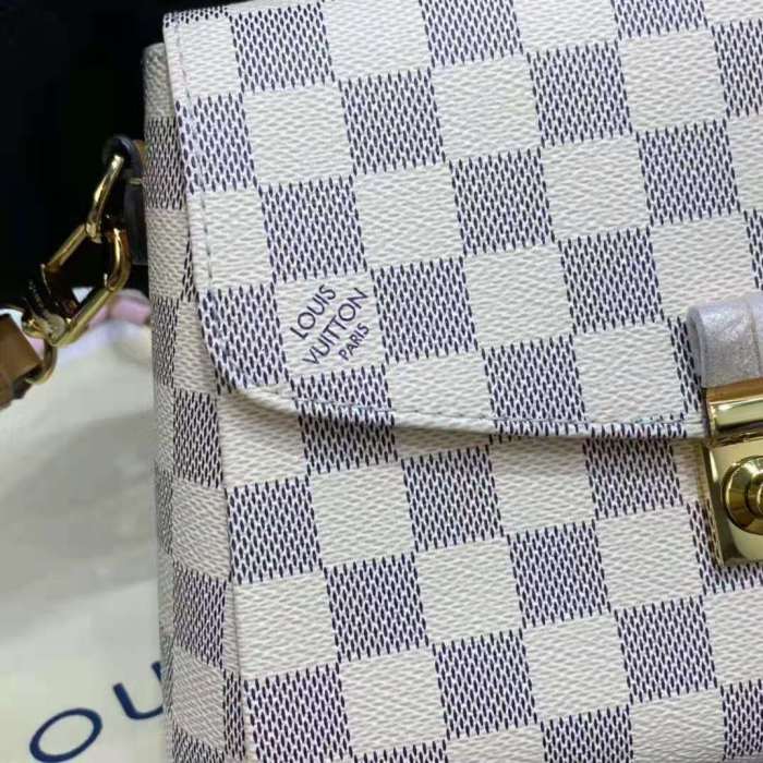 Louis Vuitton LV Women Croisette Hand Bag Pink Damier Azur Coated Canvas
