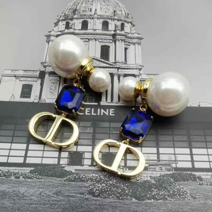 Dior Women Petit Cd Earrings Gold-Finish Metal with White Resin Pearls