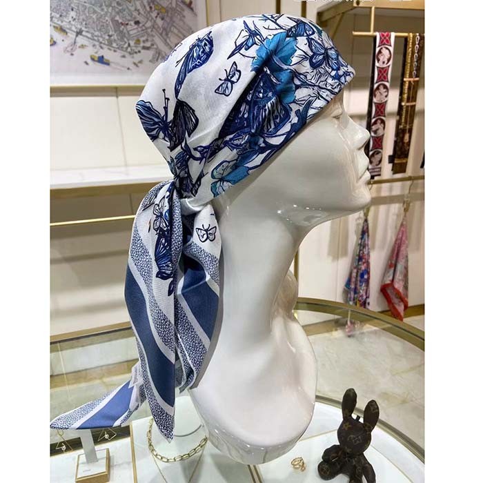 Dior Women CD Toile De Jouy Mexico 90 Square Scarf Blue Silk Twill