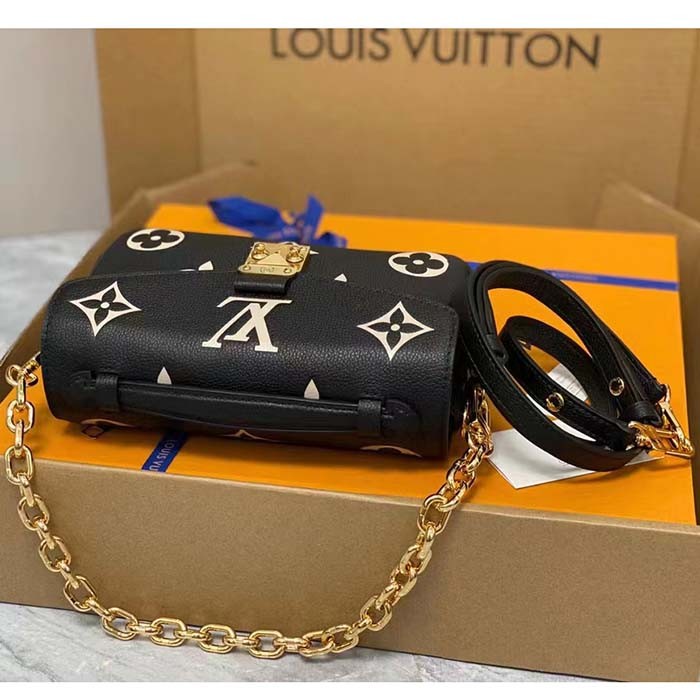 Louis Vuitton LV Women Pochette Métis East West Bag Black Beige Grained Cowhide Leather