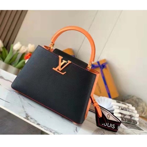 Louis Vuitton LV Women Capucines MM Handbag Black Gold Arizona Taurillon Cowhide