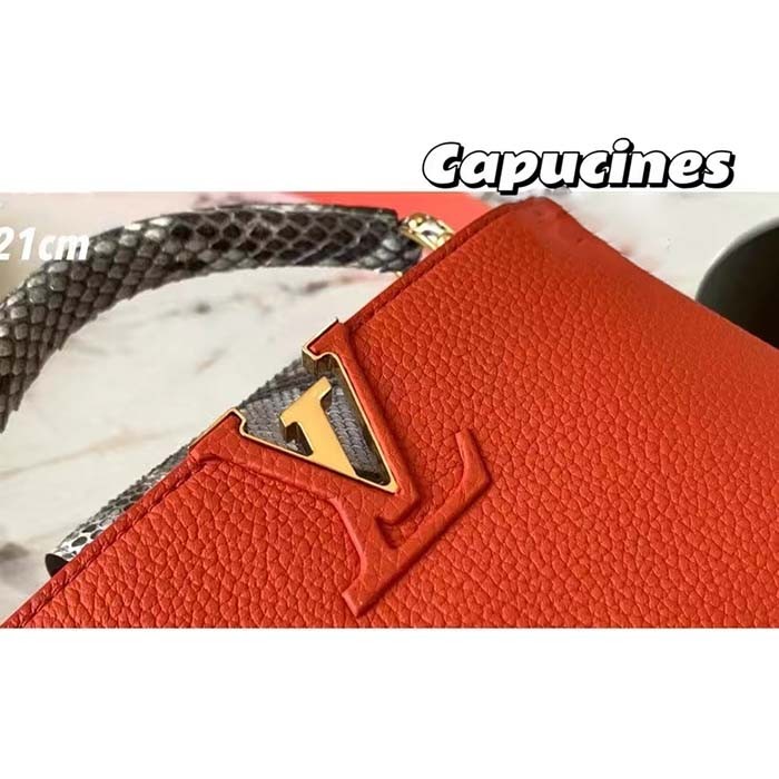 Louis Vuitton LV Women Capucines Mini Handbag Orange Taurillon Leather Python Skin