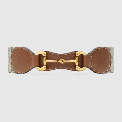 Gucci Unisex Belt with Leather and Horsebit 4 cm Width Beige GG Supreme Canvas