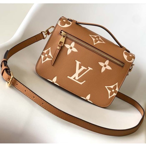Louis Vuitton LV Women Pochette Metis Bag Beige Monogram Empreinte Embossed Grained Cowhide
