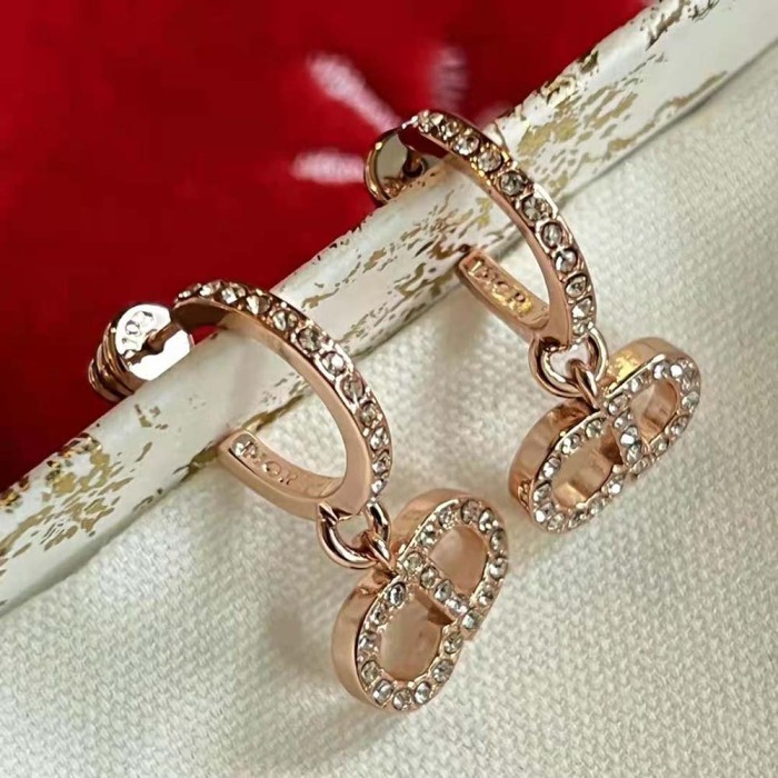 Dior Women Clair D Lune Earrings Pink-Finish Metal and Pink Crystals