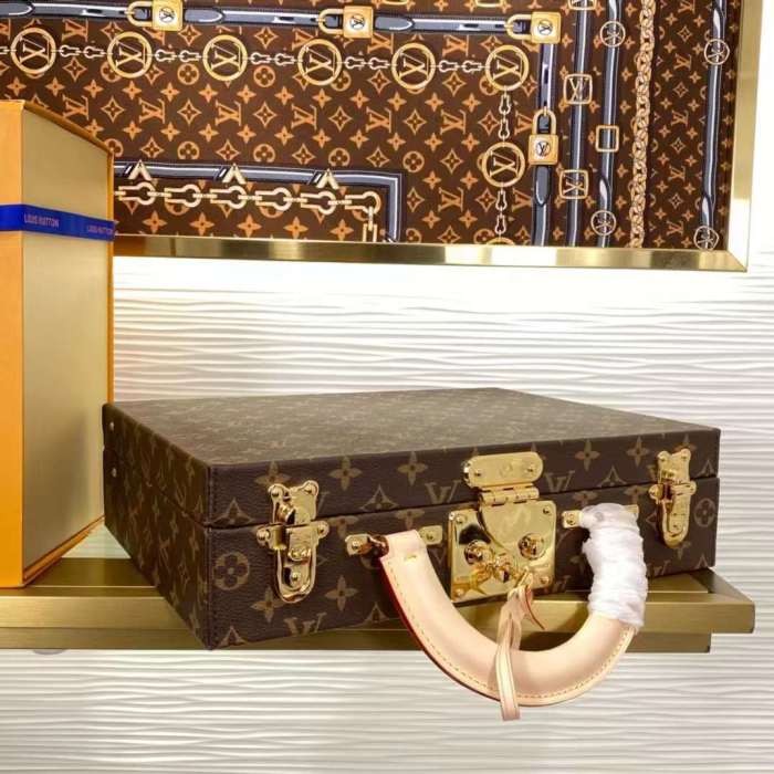 Louis Vuitton LV Women Jewelry Vanity Brown Red Coated Canvas Microfiber M20076