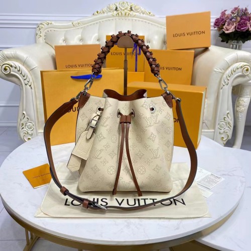 Louis Vuitton LV Women Muria Bucket Bag Crème Beige Mahina Perforated Calf Leather