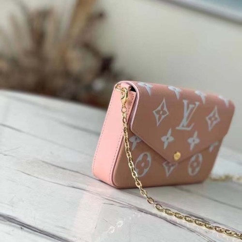 Louis Vuitton LV Women Félicie Pochette Pink Cream Monogram Empreinte Embossed Supple Grained Cowhide
