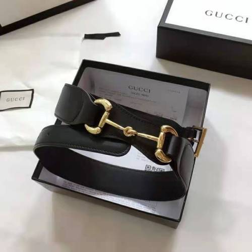 Gucci Unisex Leather Belt with Horsebit 4 cm Width Black Smooth Leather