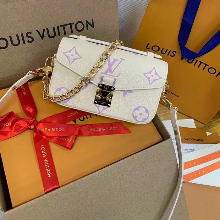 Louis Vuitton LV Women Pochette Métis East West Bag Latte Bubble Tea Purple Embossed Grained Cowhide Leather