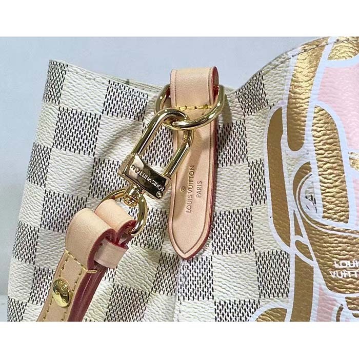 Louis Vuitton Women NeoNoé MM Bucket Bag Damier Azur Coated Canvas