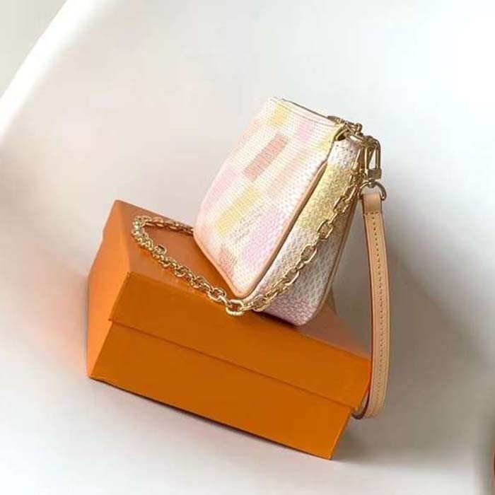 Louis Vuitton LV Women Pochette Accessoires Peach Pink Damier Coated Canvas N40642