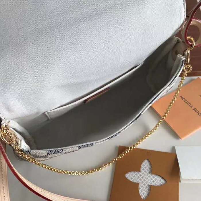 Louis Vuitton LV Women Favorite MM Clutch in Damier Azur Coated Canvas-Beige