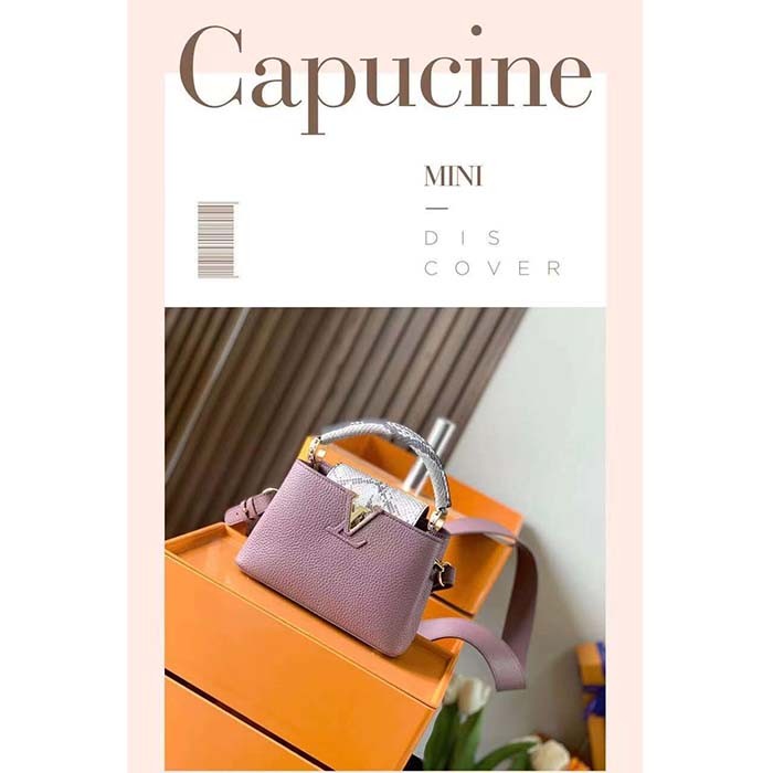 Louis Vuitton LV Women Capucines Mini Handbag Taupe Taurillon Python Leather