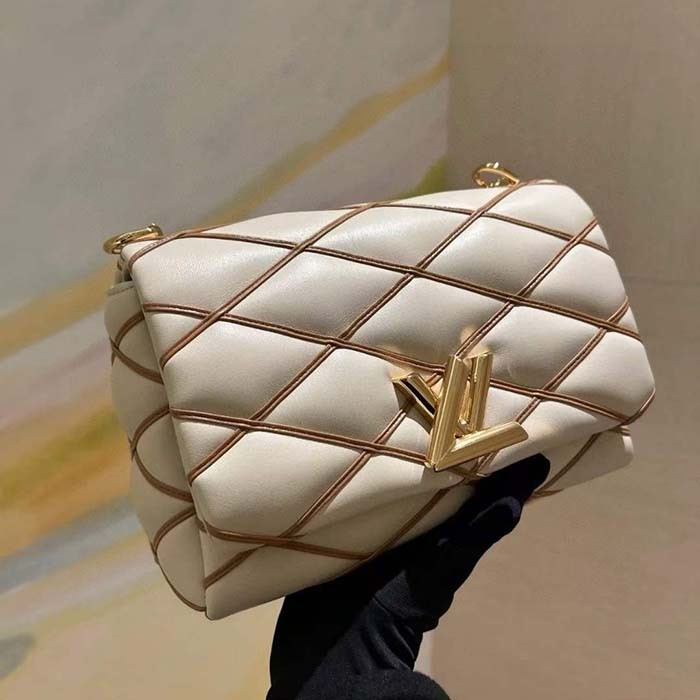 Louis Vuitton LV Women GO-14 MM Crème Beige Chestnut Brown Lambskin M25060