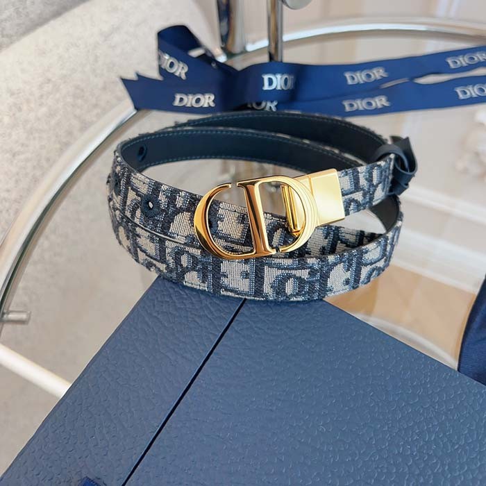 Dior Unisex CD Saddle Belt Blue Dior Oblique Jacquard 20 MM Width