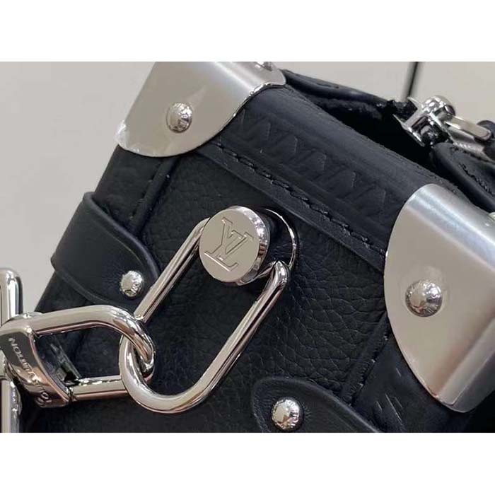 Louis Vuitton LV Women Side Trunk MM Handbag Black Grained Calf Leather M25160