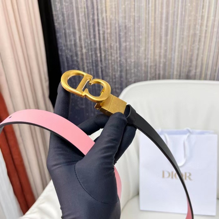 Dior CD Unisex 30 Montaigne Reversible Belt Black Ethereal Pink Smooth Calfskin 20 MM Width