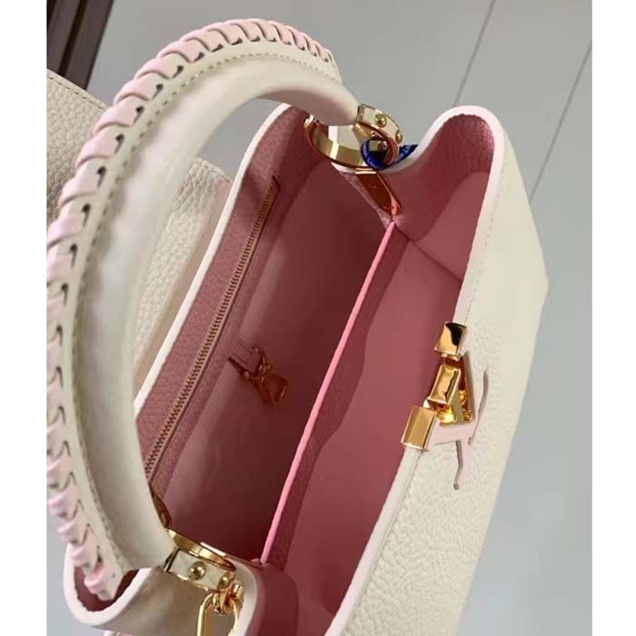Louis Vuitton LV Women Capucines BB Handbag Cream Beige Pearly Pink Taurillon Cowhide Leather