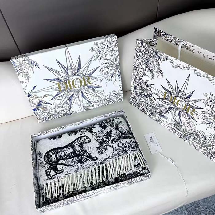 Dior Unisex CD Toile De Jouy Sauvage Scarf Navy Blue Cashmere and Wool