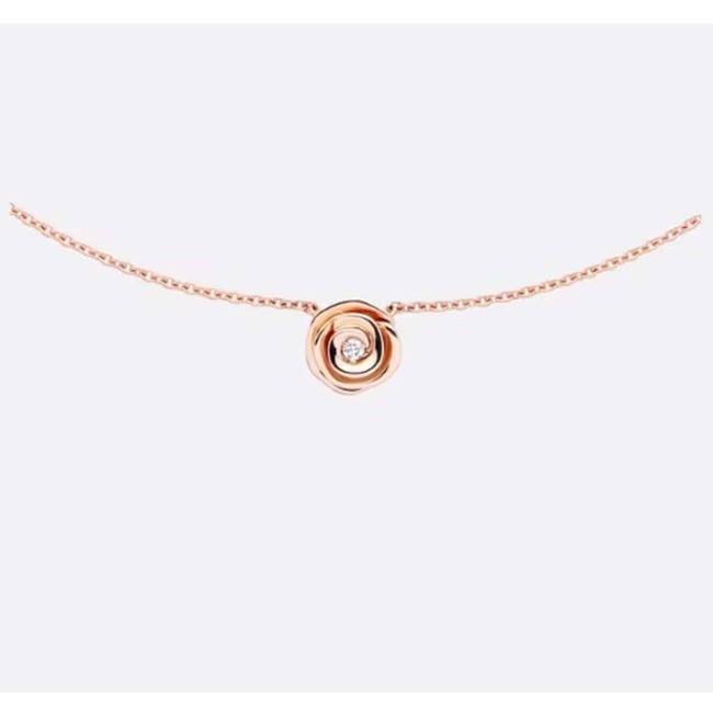 Dior Women CD Large Rose Dior Couture Necklace Pink Gold Diamonds 0.07 ct