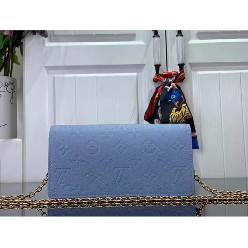 Louis Vuitton LV Women Wallet On Chain Lily Blue Hour Monogram Empreinte Embossed Supple Grained Cowhide Leather