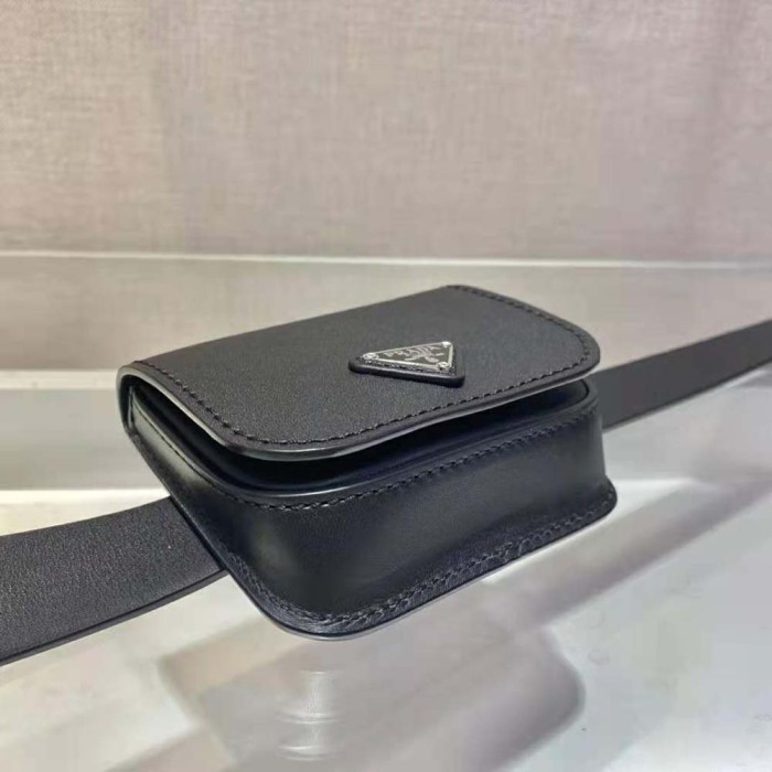 Prada Women Leather Belt With a Hybrid Multifunctional Design-Black