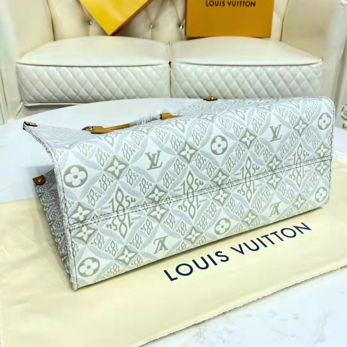 Louis Vuitton LV Women OnTheGo MM Tote Bag Since 1854 Jacquard Cowhide Leather