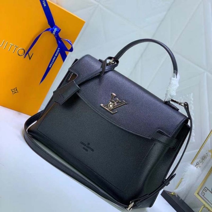 Louis Vuitton LV Women Lockme Ever MM Handbag Black Soft Grained Calfskin