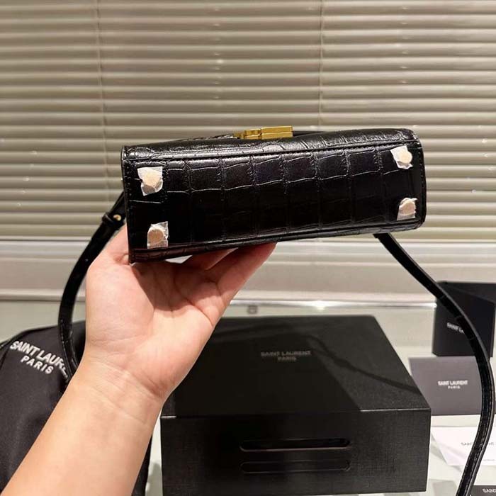 Saint Laurent YSL Women Cassandra Mini Top Handle Bag Crocodile Shiny Leather