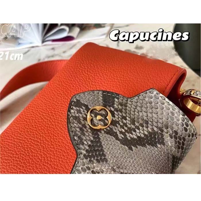 Louis Vuitton LV Women Capucines Mini Handbag Orange Taurillon Leather Python Skin