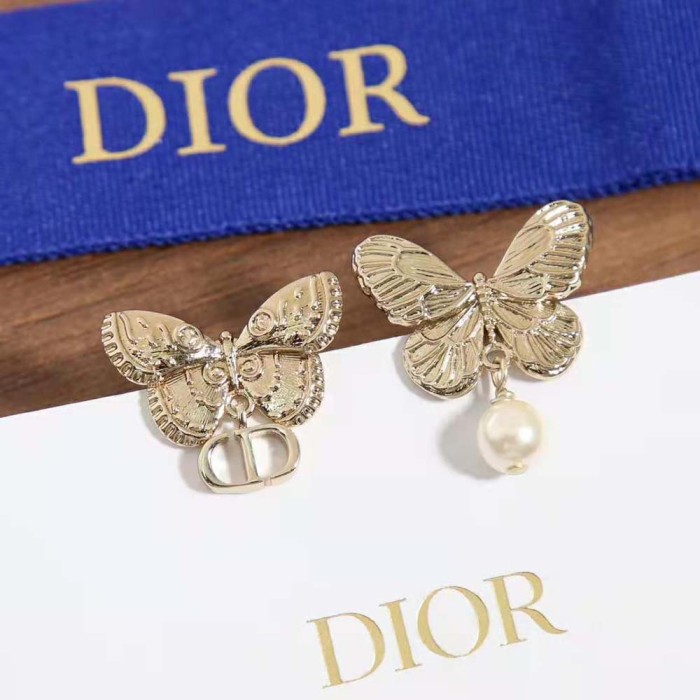 Dior Women Métamorphose Earrings Matte Gold-Finish Metal with White Resin Pearl