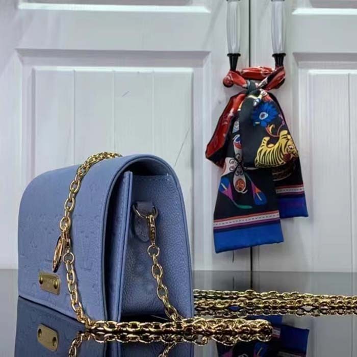 Louis Vuitton LV Women Wallet On Chain Lily Blue Hour Monogram Empreinte Embossed Supple Grained Cowhide Leather