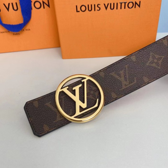 Louis Vuitton Unisex LV Circle 35 MM Reversible Belt Black Leather Monogram Canvas