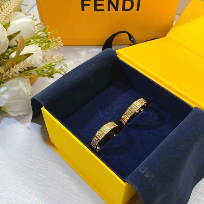Fendi Women Hoop Earrings with FF Motif Gold-Colored
