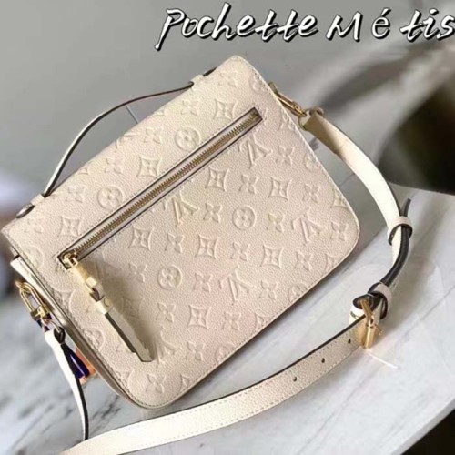 Louis Vuitton LV Women Pochette Métis Crème Beige Monogram Embossed Grained Cowhide Leather M46552