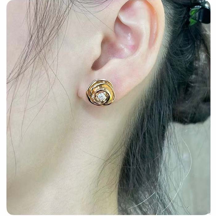 Dior Women CD Large Rose Dior Couture Earrings Pink Gold Diamonds 0.14 ct