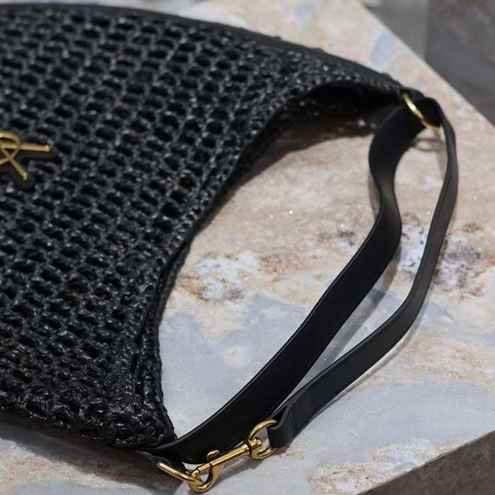 Saint Laurent YSL Women Oxalis Bag Raffia Macrame Black Brass