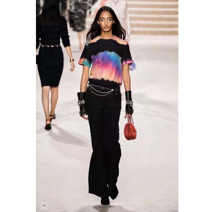 Chanel Women Metal Glass Pearls Lambskin & Strass Belt-Black