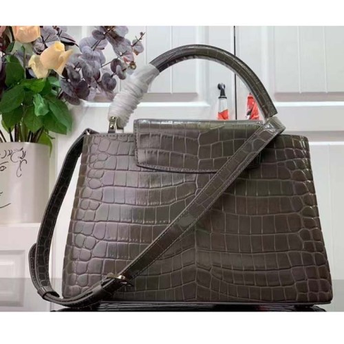 Louis Vuitton LV Women Capucines MM Handbag Grey Crocodilien Brillant Savoir Faire
