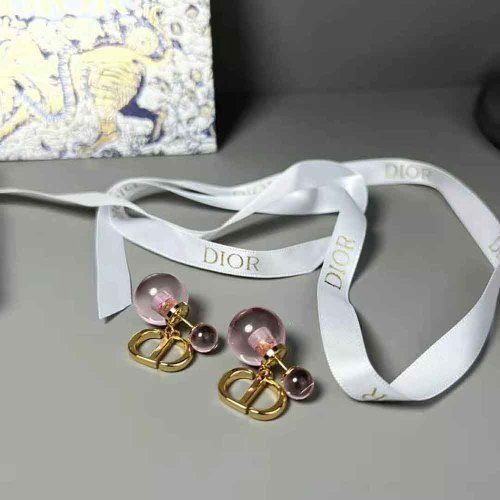 Dior Women Tribales Earrings Gold-Finish Metal and Light Pink Transparent Resin Pearls
