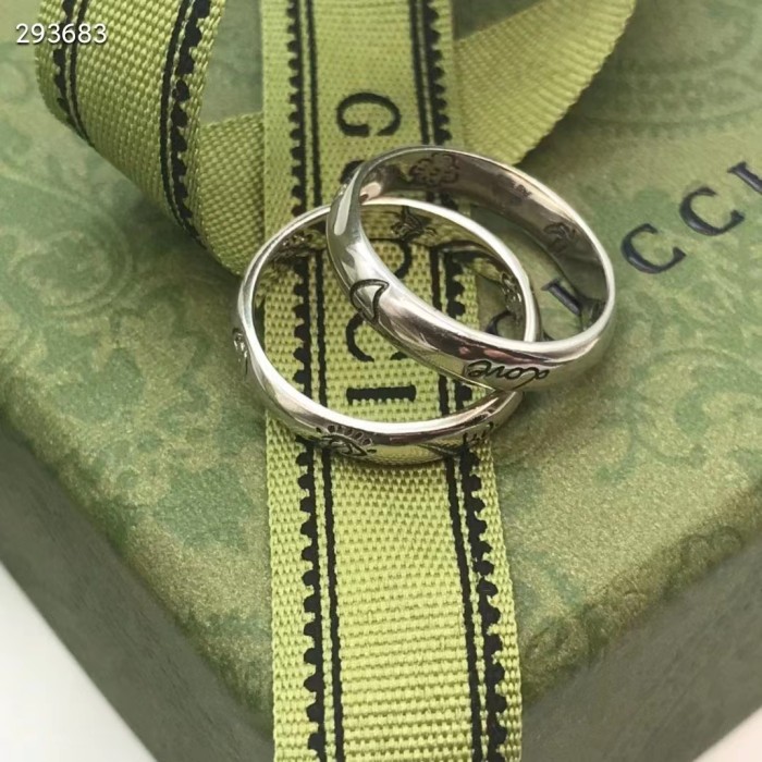 Gucci Unisex Blind For Love Ring Silver Eye Hearts Birds Flowers Interlocking G 925 Sterling Silver