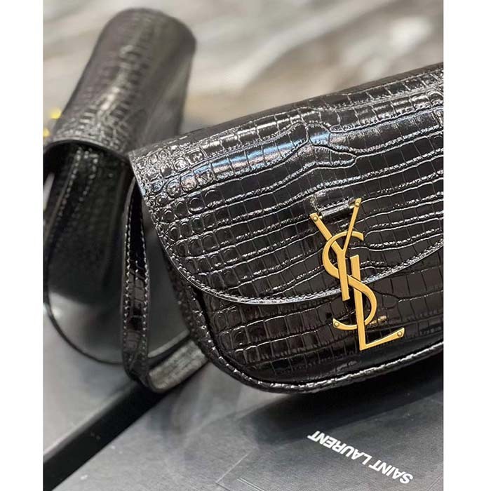 Saint Laurent YSL Women Kaia Small Satchel Shiny Crocodile-Embossed Leather