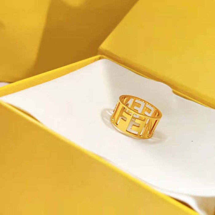 Fendi Women Wide Band Ring with Laser-Cut FENDI Lettering
