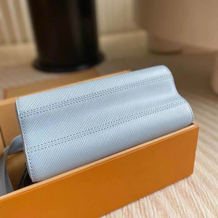 Louis Vuitton LV Women Twist MM Bleu Nuage Blue Epi Grained Smooth Cowhide Leather